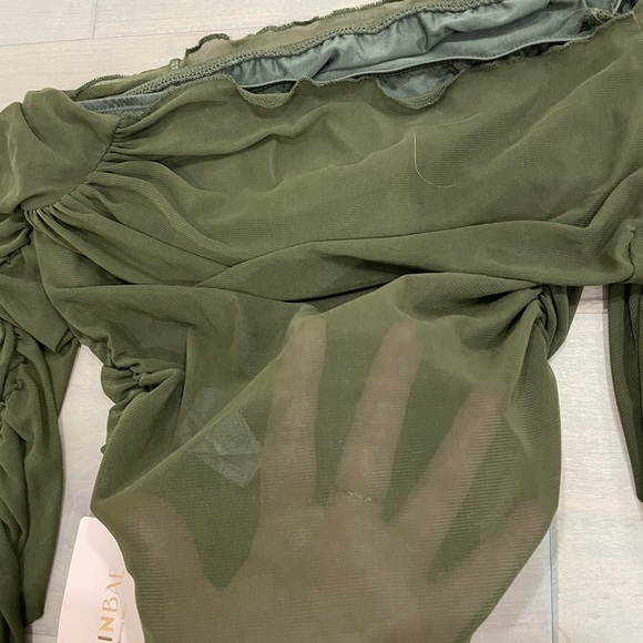 SHEIN Olive Green Ruched Blouse - Picture 3 of 4